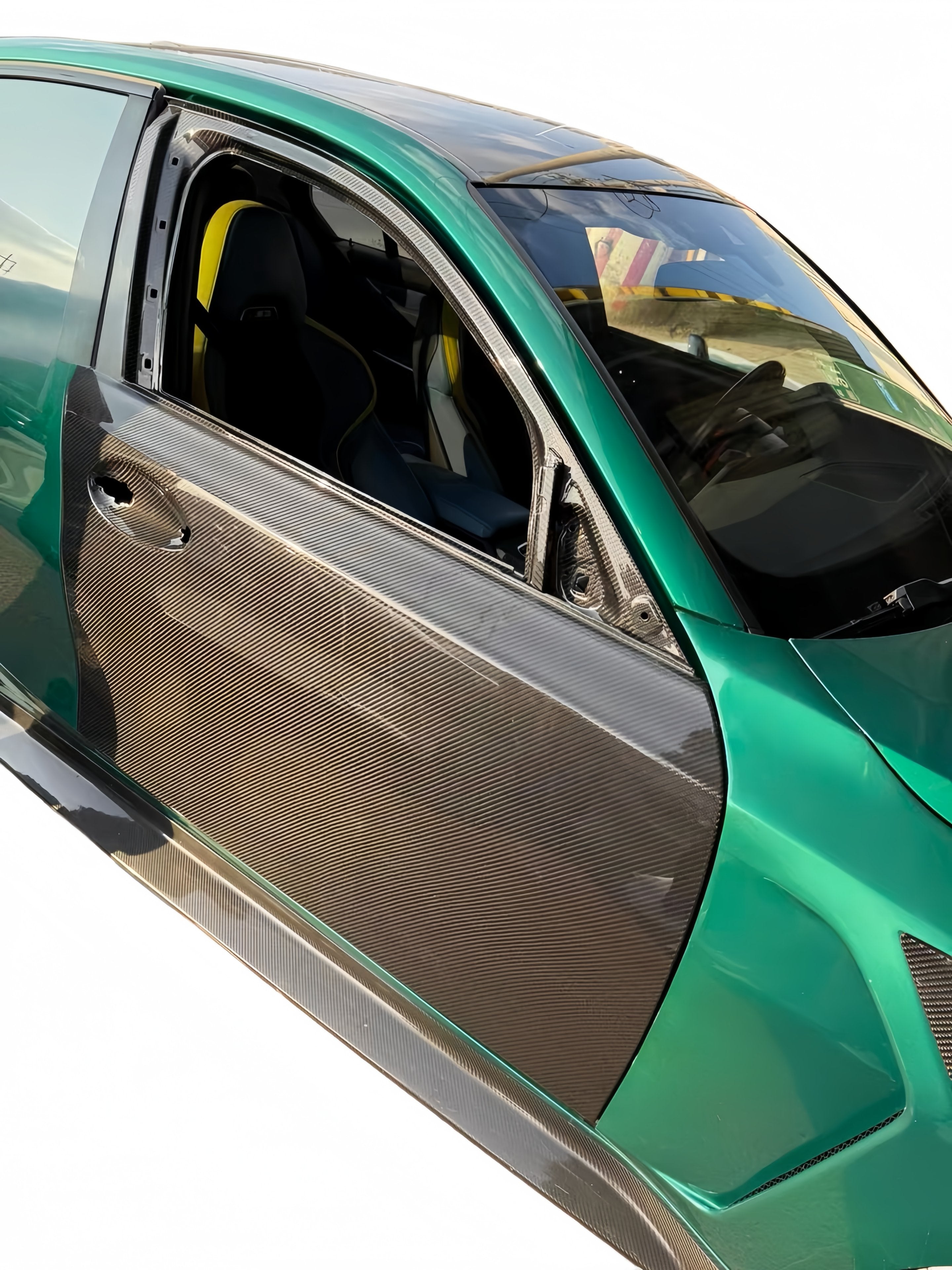 G8X Dry Carbon Fiber Door - Installed on Green M3 Open Door
