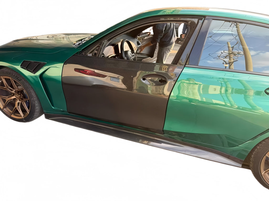 G8X Dry Carbon Fiber Door - Installed on Green M3 Wide Shot