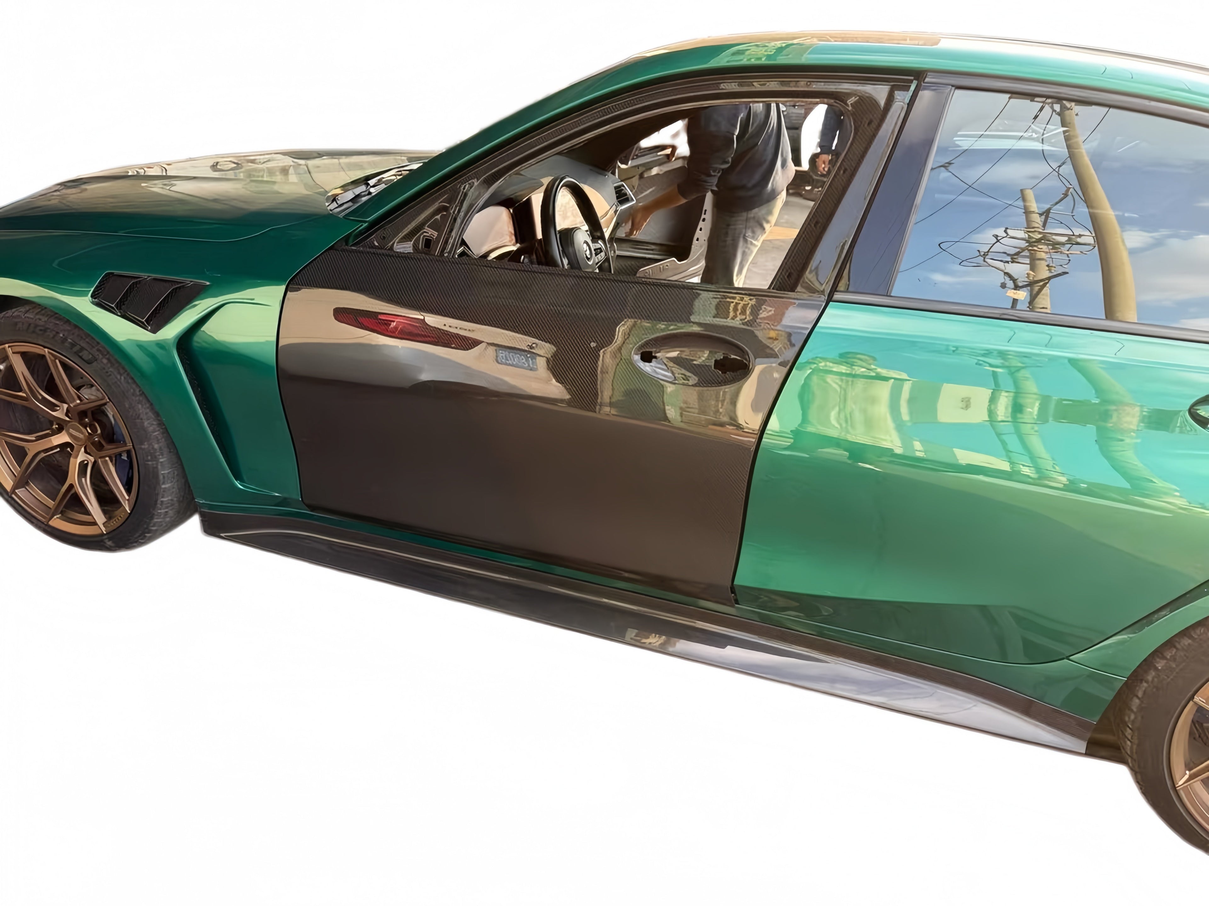 G8X Dry Carbon Fiber Door - Installed on Green M3 Wide Shot